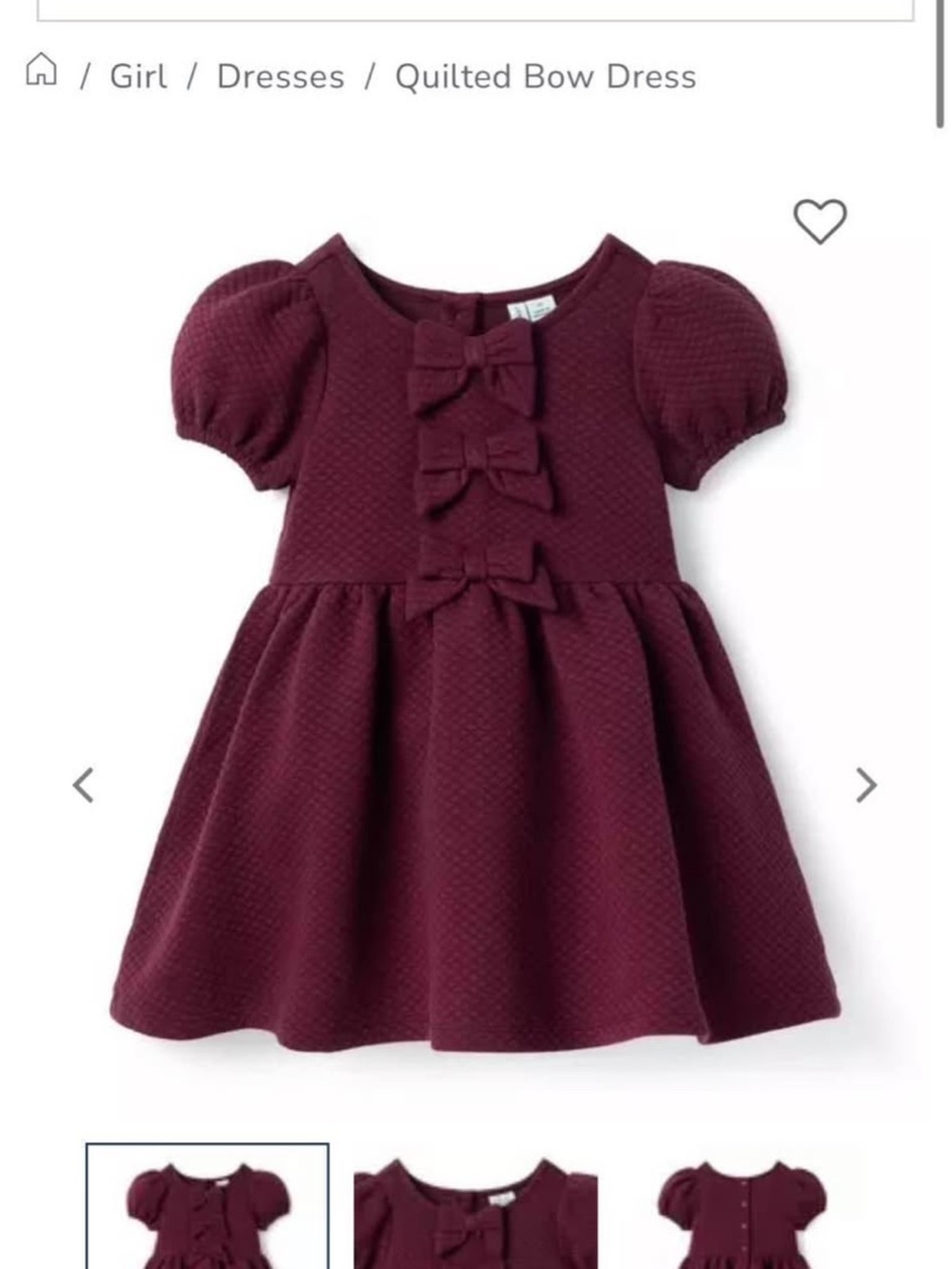 Janie and Jack Quilted Bow Dress in Deep Burgundy